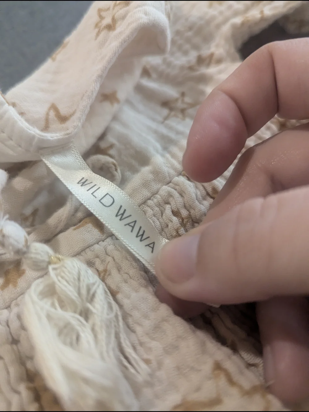 Wild Wawa Cream Star-Print Girls' Casual Dress with Lace Hem